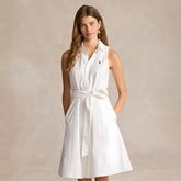 Ralph Lauren Women's Spring/Summer Solid Color Embroidered Logo Single-Breasted Sleeveless Waist-cinched Dress #77316