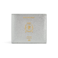 Balenciaga Men' Passport Square Folded Wallet in Silver Compact Wallet: Fashionable High-Street Square Card Holder Bag Bags Metallic-colored Leather Tends To Fade Easily #82419A
