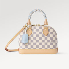 Louis Vuitton Women's Shell Bag Alma Bb White Damier Azur Checkered Pattern Stylish And Elegant Handbag And Crossbody Bag Spring/summer 2026 New Arrival N40902 Bags #196951