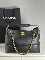 Chanel 25a Hobo Full-leather Black & Gold Horizontal Tote Bag Stylish Luxury Shimmering Shoulder Bag Handheld Large Capacity Bags #82167A