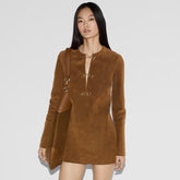 Gucci Women's Autumn/winter Buckle-front Suede Dress Retro-chic Elegant Sheepskin Long-sleeve Dress Dresses #81855A