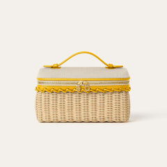 Loro Piana Extra Pocket L19 East-west Wicker Cotton Linen Rattan Multicolor Pattern Spring Summer Collection Top Handle Bag Bags FAQ9101 #84358A