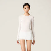 MiuMiu ?Women's Summer Solid Color Ribbed Knit Jersey Casual Long Sleeve T-Shirt Solid Color Cotton Dresses #76219