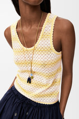 Loewe Spring/summer 2026 Women's Collection Paula's Ibiza Cotton-blend Striped Knit Tank Top Yellow And White Striped Knit Vest Lady #84222A