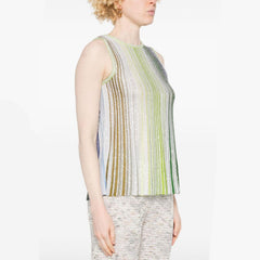 Missoni Women's Spring And Summer Fashion Elegant Colorful Striped Golden Silk Knit Clashing Sleeveless Vest T-shirt Casual Pants Set Suit Ngvp #1758