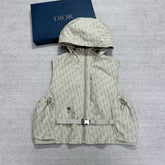 Dior Women's Spring/Summer Logo Printed Solid Color Hooded Zipper Sleeveless Vest Jacket #76126