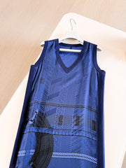 Hermes Women's Spring/summer 2026 Sleeveless V-neck Silk Geometric Print Dress Textured Knit Fabric Dark Blue V-neck Sleeveless Tank Dresses Lady #195707