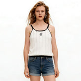 Chanel Women's Spring/summer Color-block Jacquard Knit Tank Top Fashionable Resort-style Casual Spaghetti-strap Knit Tank Lady Vest #82729A