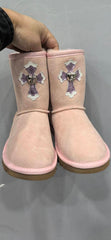 Chrome Hearts Winter New Winter Snow Boots For Men And Women Mid-tube Boots Cross-cotton Shoes Fashionable And Trendy Casual Warm Pink Boots #195122