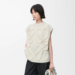 Loewe Women's High-Street Crew Neck Sleeveless Wool Vest Spring/Fall Logo Knit Sweater #81567