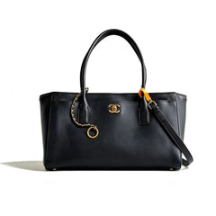 Chanel Cerf Tote Bag Women's Long Black Leather Clutch Elegant Evening & Casual Crossbody Bag #82721A