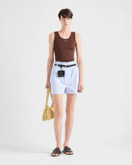 Prada Women's New Spring/summer Collection Triangle Logo 100% Cotton High-stretch U-neck Spaghetti-strap American-style Tank Top Slim-fit Baby Blue Fashionable Lady Vest #82786A
