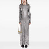 Paco Rabanne Women's Metallic Round Neck Knit Spring and Autumn Solid Color Extra Long Dresses Ngvp #1847