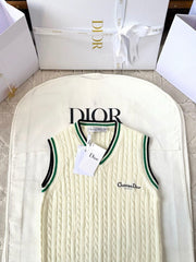 Dior Women's Spring/Summer Solid Color Striped V-Neck Knitted Tank Top Sweater #77794