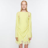 Acne Studios Women's Summer Yellow Lace Side Shoulder Hollow Tie Long Sleeve Fitted Dresses Ngvp #8747