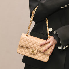 Chanel Classic Flap CF 23/25 Classic Chain Grainy Calfskin Mouth Cover Bag Shoulder Crossbody Medium Large Women's Beige Bag Bags A01112-Y01864-21209 #81232