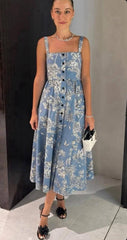 Dior Dioriviera Mid-length Flared Dress Women's Spring Summer Vacation Fashion Casual Temperament Elegant Vest Button Dresses Ngvp #1886