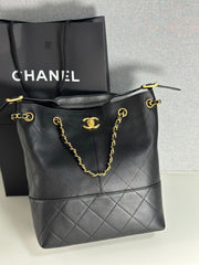 Chanel 25a Hobo Full-leather Black & Gold Vertical Tote Bag Stylish Luxury Shimmering Shoulder Bag Handheld Large Capacity Bags #82166A