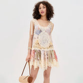 Zimmermann Women's Cascadian Lace Embroidered Contrast Color Patchwork Print V-Neck Summer Sleeveless Mini Dress #81568