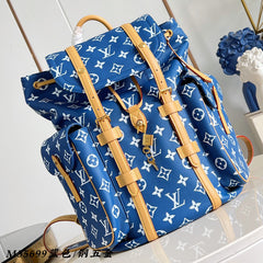Louis Vuitton Christopher Monogram Taurillon Cow Leather Backpack Lv Men's Backpack With Floral Monogram In Blue Green And Yellow Bags #82792A