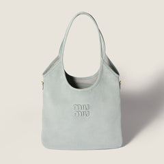 MiuMiu Light Blue Ivy Tote Bag Fashionable Casual Large-capacity Shoulder Bag With Handles Solid Color Logo Suede Bags #84214A