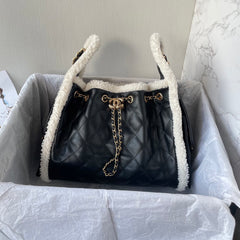 Chanel Women's Classic Winter Collection Leather Logo Drawstring Chain Handbag Shoulder Bag Bags AS5293-B22309-U4139 #78882