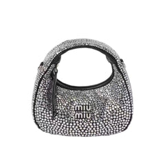 MiuMiu Wander Women's Metal Engraved Logo Detachable Chain Shoulder Strap Faux Crystal Embellished Shoulder Slanting Handbag Bag Bags #76744
