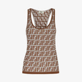 Fendi Women's Summer Brown FF Print Cotton Knit Top Fitted Sleeveless Vest #72933