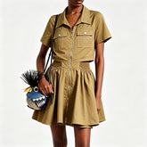 Loewe Women's Spring/summer Workwear-style Collared Zip-up Dress Open Back Fashionable Casual Trendy Dress Lady #197269