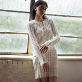 Chanel French Knit Dress Women's Summer New Arrival Lace-Up Round Neck Loose-Fit Slimming Midi Dress #194284
