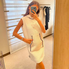 Chanel Women's Spring And Summer Hooded Sleeveless Straight Dress Fashion Elegant Casual Tie Dresses Ngvp #1862