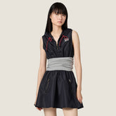 MiuMiu 26 New Arrival Women's Navy Blue Color-blocked Hooded Sleeveless A-line Flared Dress Fashionable Youthful Casual And Sporty Style Dresses Lady #196058