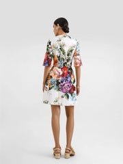 Dolce&Gabbana Women's Floral Print Summer Round Neck Solid Color Dress With Mid-Length Sleeves and A-Line Short Dresses Ngvp #2149