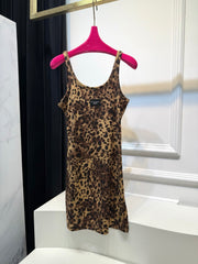 Dolce&Gabbana Women's Summer Ribbed Round Neck Slim Mini Halter Leopard Dresses #75619