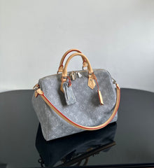 Louis Vuitton Gray Denim Speedy Soft 30 Handbag: Stylish And Elegant Classic Patterned Canvas With Leather Accents Clutch/crossbody Bag Bags M13344 #196794