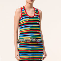 Chanel Women's Spring/summer 2026 New Arrival Casual Holiday-style Colour-block Striped Knitted Tank Top With Fringed Hem In Rainbow Colours Lady Vest #84326A