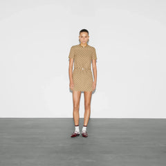 Gucci Women's Summer GG Jacquard Round Neck Canvas Short Sleeve Solid Color Fitted Dresses #71756