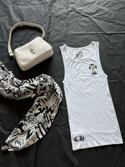 Chrome Hearts Women's Summer Sleeveless Tank Top With Sanskrit Print: Flattering And Slimming 100% Cotton Cross-back Design Vest Lady #195908