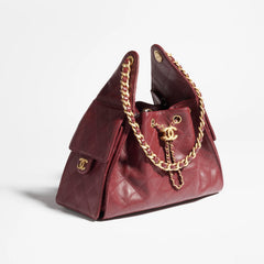 Chanel Women's Fashion Classic Solid Color Leather Logo Drawstring Underarm Bag Chain Handbag Tote Shoulder Bag Bags AS5293-B20304-U2367 Metallic-colored Leather Tends To Fade Easily #78855