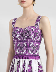 Dolce&Gabbana Women's Majolica Print Strapless Halter Summer Sleeveless Mid-Length Poplin Dresses Ngvp #2316