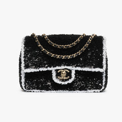 Chanel Autumn/winter Clutch Bag With Sequins And Gold Metal Accents Black And White Women's Crossbody Chain Bag Stylish Casual Elegant Bags  #82241A