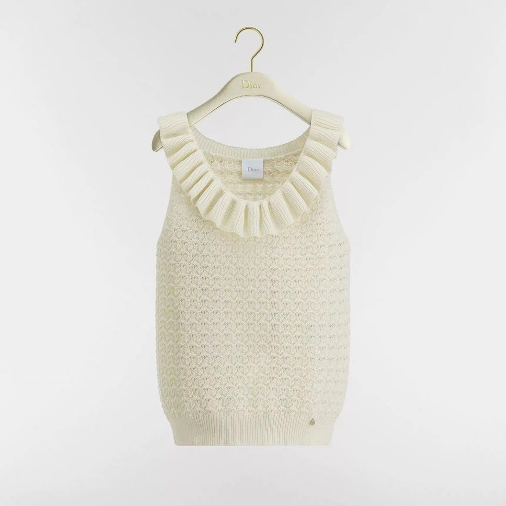 Dior Women's Spring/Summer 2026 New Arrival Ruffled-collar Knit Tank Top Dioriviera Fitted Sweater Vest Lightweight And Elegant Lady Vest #197167