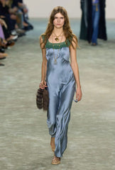 Chloe Women's 26s Grey-blue Satin Lace Dress New Spring/summer Collection Sweet And Elegant Straight-cut Maxi Dress Lady #197367