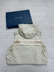 Dior Women's Spring/Summer Logo Printed Solid Color Hooded Zipper Sleeveless Vest Jacket #76126