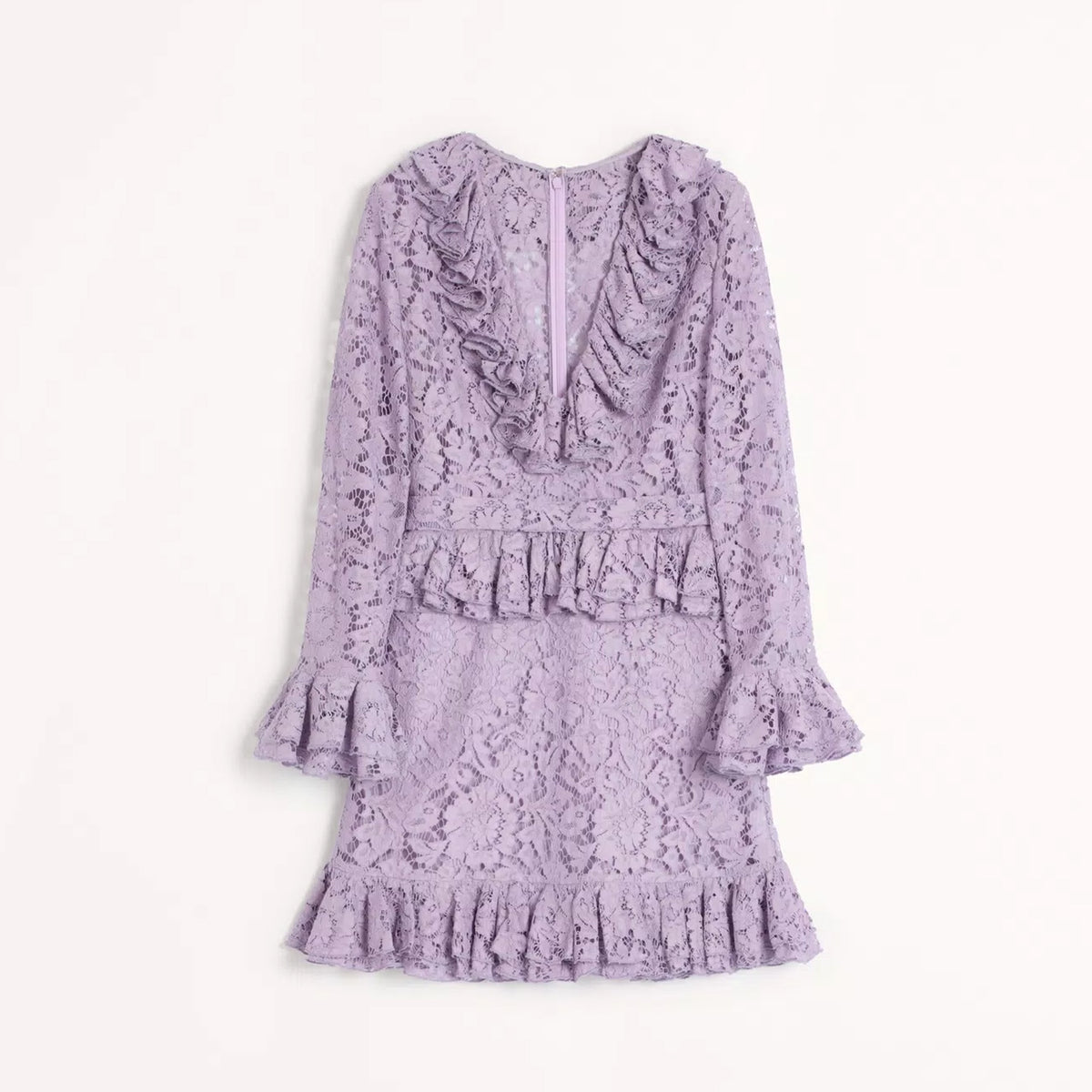 Valentino Women's Spring And Autumn Heavy Lace V-Neck Solid Color Fit Short Long Sleeve Dresses Ngvp #9732