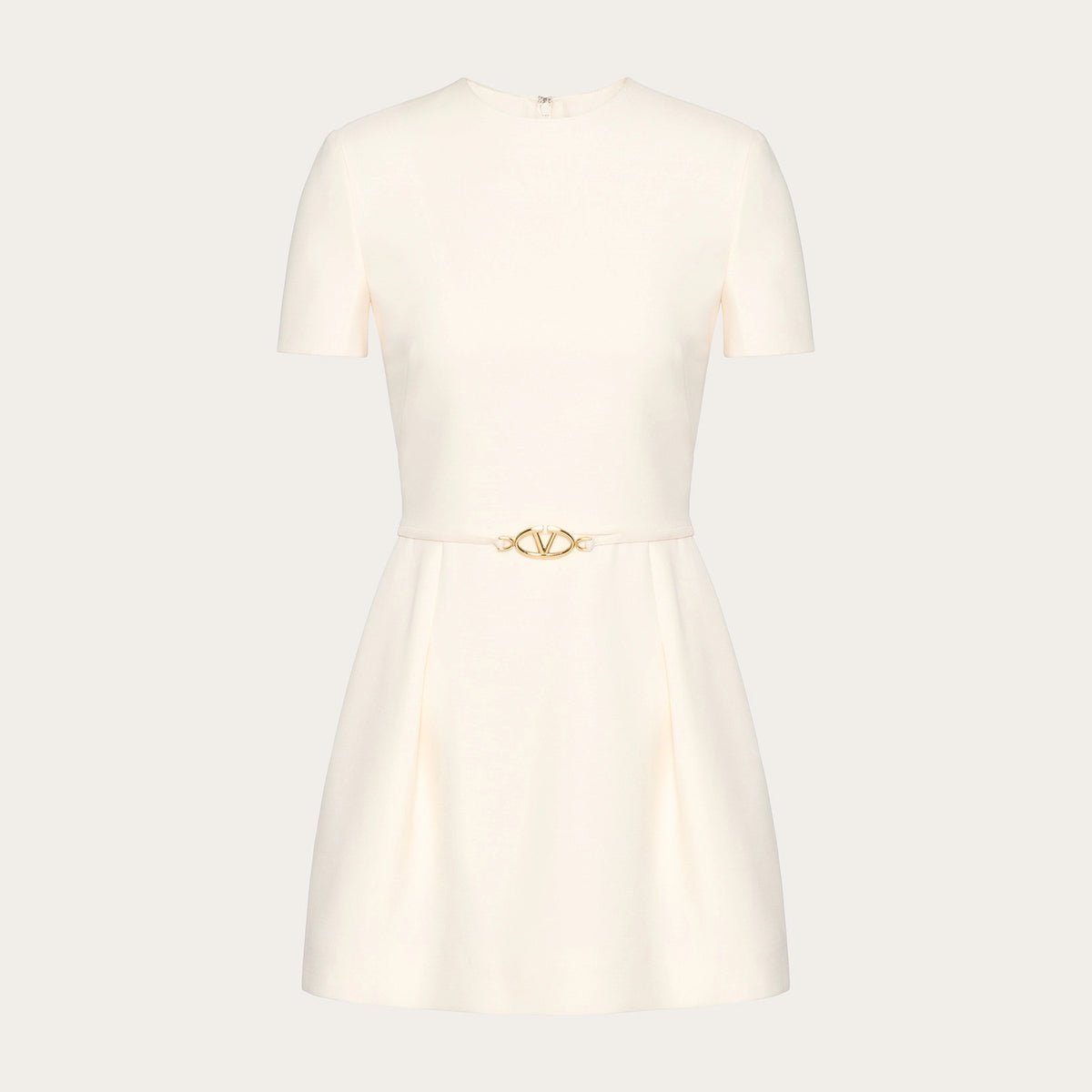 Valentino Women's Summer Solid Color Logo Logo High Waist Slim Wool Short Sleeve Dresses #73356