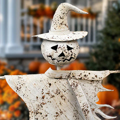 Rustic White Metal Scarecrow Yard Stake