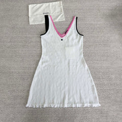Chanel Women's Summer Solid Color V-Neck Waistband Sleeveless Halter Dresses #76243