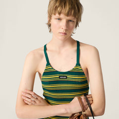 MiuMiu Women's New Arrival Early Spring Letter Logo Slimming Color-blocked Striped Tie-back Halter Top Lady Vest #195996