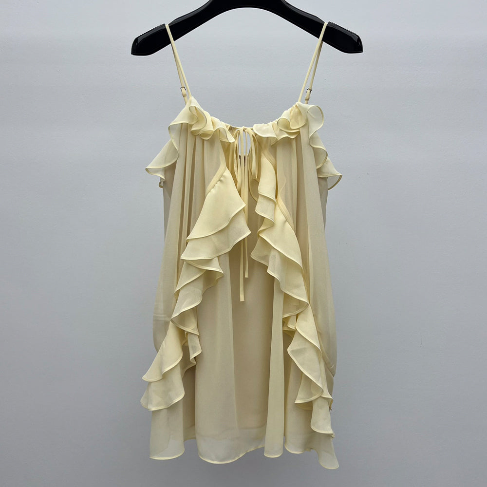 Chloe Women's Ruffled Spaghetti-strap Dress A Fashionable Delicate And Sweet-style Mini Spaghetti-strap Dress For Spring And Summer Lady Dress #195737